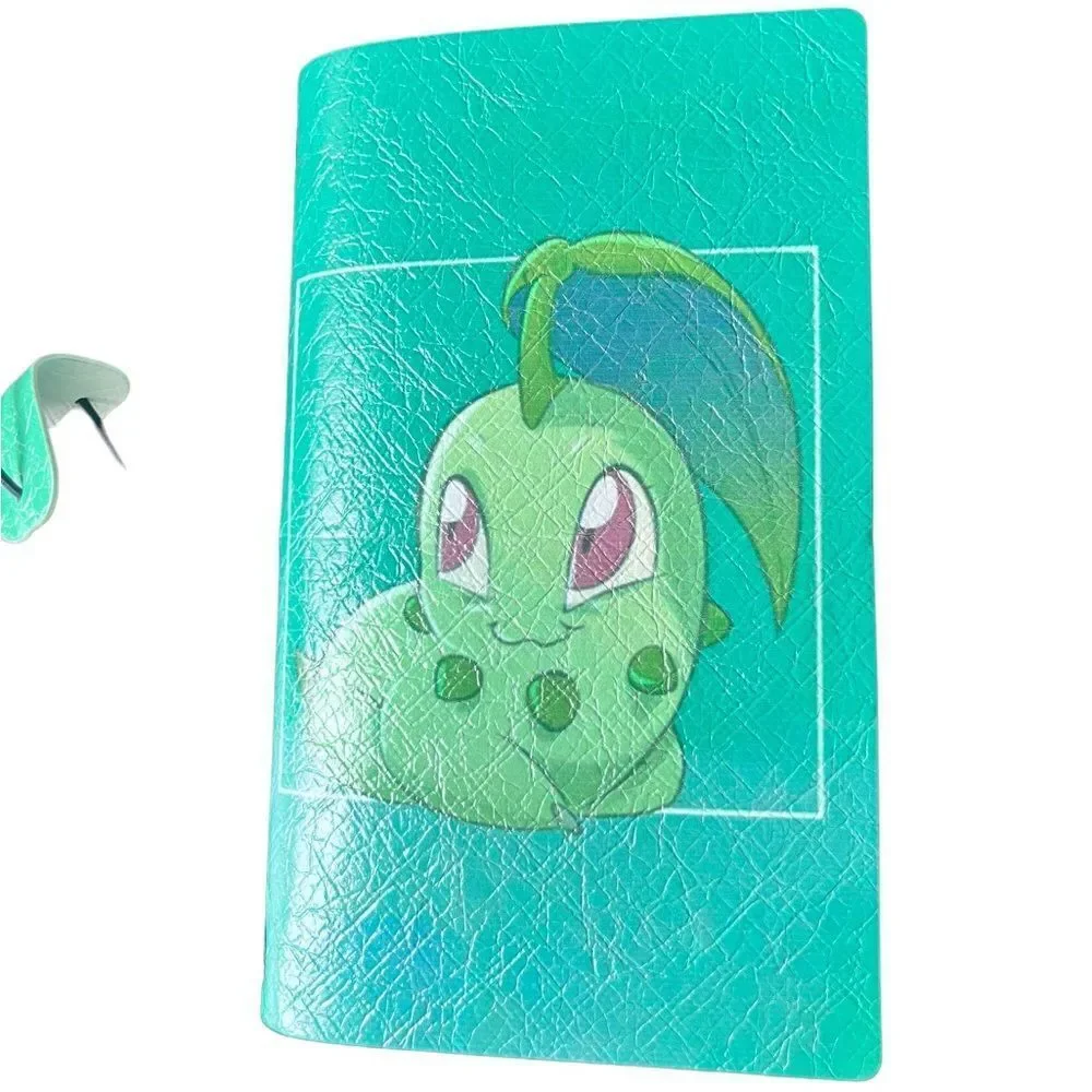 Chikorita Pokémon Blue & Green Faux Leather Reusable Travelers Notebook 8x4.5”